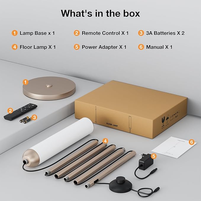 LED Floor Lamp with Remote Control, 65" Standing lamp with Stepless Adjustable 3000K-6500K Colors & 5%-100% Brightness, Foot Switch(Champagne Gold)