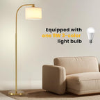 Tall Floor Lamp for Living Room,65'' Modern Standing Lamps with 9W LED Bulb,Dimmable Floor Light with Fabric Shade,Gold Tall Lamp for Bedroom Office Study Room Corner Dining Room