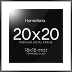 Homeforia 20x20 Picture Frame Black, High End Metal 20x20 Square Poster Frame Matted to 16x16 Print, 20 x 20 Black Frames with Mat 16 x 16 Photo, 20by20 Thin Frames, Tempered Glass, Wall Kit, Set of 1