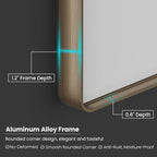 Bronze Bathroom Mirror 60x36 Inch, Brushed Bronze Metal Frame Mirror for Wall, Rounded Rectangle Bathroom Vanity Mirror with Tempered Glass, Anti-Rust, Horizontal/Vertical