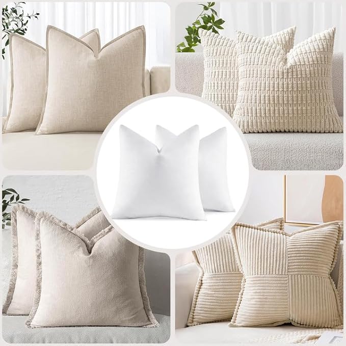 MIULEE 18x18 Pillow Inserts,Set of 2 Down Feather Throw Pillows for Couch Sofa Bed, Decorative Fluffy Throw Pillow Inserts Cotton Fabric,White