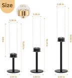 Black Hurricane Candle Holders Set of 6, Tall Metal & Windproof Glass Taper Candle Holders, Outdoor/Indoor Table Centerpieces for Weddings, Christmas, Parties, Fireplace Decor