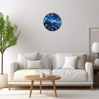 Glass Wall Clocks Battery Operated 14 Inch Modern Abstract Wall Clock for Bedroom Blue Wall Clock Silent Non Ticking