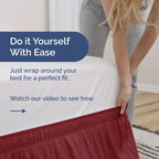 Wrap Around Dust Ruffle Bed Skirt - Burgundy - for King Size Beds with 18 Inch Drop - Easy Fit Elastic Strap - Adjustable Pleated Bedskirt w/Brushed Fabric Wrinkle Free - for Women, Men, Kids & Teens