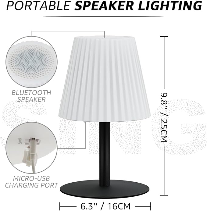 Shower Lamp with Dual Pairing Speaker, IP44 Water-Resistant Cordless Outdoor Table Lamp with Speaker RGB Lights, Rechargeable Portable for Outdoor & Inside Shower, Bathroom Patio Garden Party