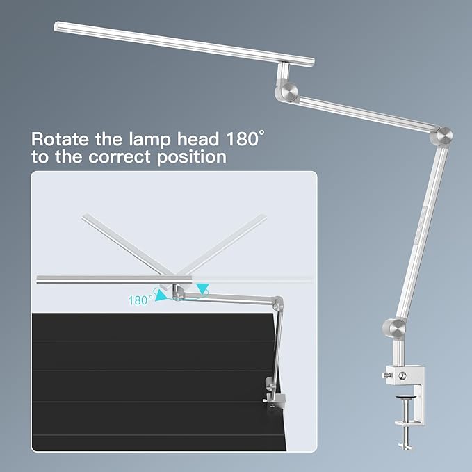 VERSKI LED Desk Lamp, Dual Light Source 18W Brightest, Eye-Caring Optical Lens, Task Lamp with 5 Color Modes & Brightness, Aluminum Alloy Clip or Clamp