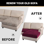 PrinceDeco Sectional Couch Covers 3 Pieces Velvet Sofa Covers L Shape Soft Couch Covers for Sectional Sofa Corner Sofa Cover Couch Cover for Dogs Washable (2 Seater + 1 Chaise,Burgundy)