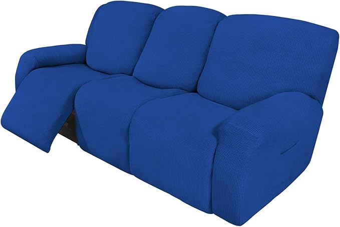 Easy-Going 8 Pieces Recliner Sofa Stretch Sofa Slipcover Sofa Cover Furniture Protector Couch Soft with Elastic Bottom Kids, Spandex Jacquard Fabric Small Checks Classic Blue