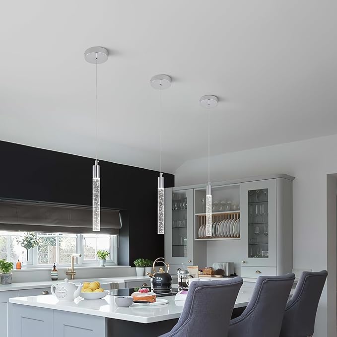 Modern Kitchen Island Pendant Light Dimmable LED Chrome Finish Mini Crystal Pendant Lighting Bedroom Bedside Table Small Pendant Lights（2-Pack）