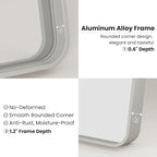 Brushed Nickel Bathroom Mirror, 22x30 Inch Thick Silver Metal Rectangle Frame Wall Mirror, Modern Round Corner Bathroom Vanity Mirror for Over Sink, Bedroom, Living Room, Entryway