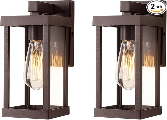 mirrea 11" Classic Outdoor Wall Sconce 1 Light in Oil Rubbed Bronze Rectangular Metal Frame and Clear Glass Shade Waterproof Porch Light Patio Light Pack of 2