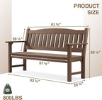 Psilvam 3-Person Outdoor Memorial Bench, All-Weather Poly Lumber Garden Bench, Rot-Resistant Outdoor Patio Bench for Park,Porch,and Church(Brown)