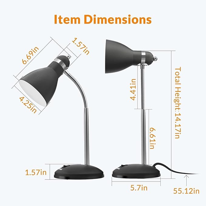LEPOWER Metal Desk Lamp, Eye-Caring Table Lamp, Study Lamps with Flexible Goose Neck for Bedroom, Home Office (Matte Black)
