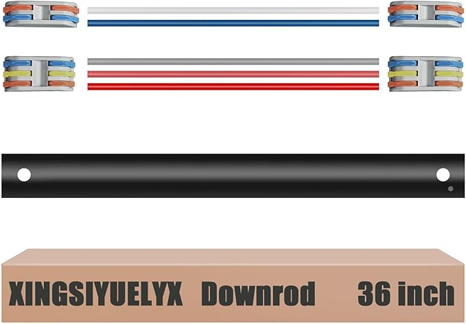 36" Ceiling Fan Downrod, 【1 Outside Diameter】 Black Extended Downrod, including 4 Wire Connectors and 5 Extension Wires (No Threads)
