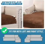 H.VERSAILTEX Velvet Stretch Sectional Couch Covers 3 Pieces Sofa Seat Cushion Covers L Shape Separate Cushion Couch Chaise Cover for Both Left/Right Couch (Large Sofa 2 Seater + 1 Chaise, Caramel)