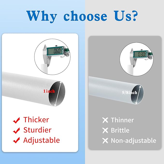 White Curtain Rod Adjustable 16-48 Inch Heavy Duty Telescoping 1 Inch Diameter Metal Window Rod with Extendable Mounting Brackets Matte White Finish Home Decor Easy Install Modern Bedroom Living Room