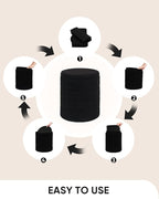 B FSOBEIIALEO Ottoman with Stroage, Round Sherpa Storage Ottoman Stool, Boucle Foot Rest 14.6"x14.6"x17.7"（Black