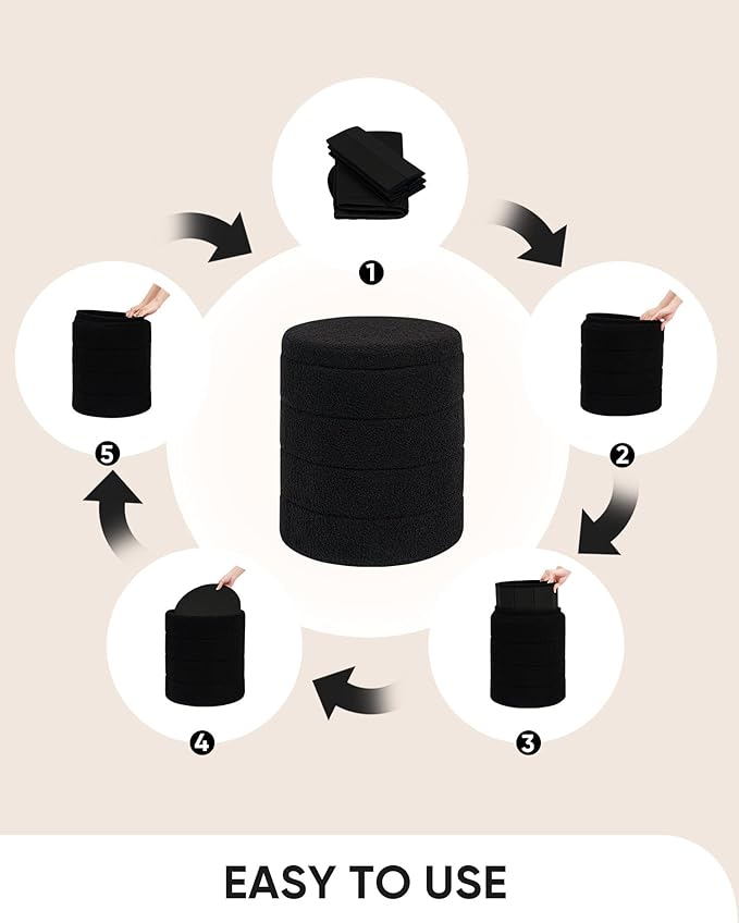 B FSOBEIIALEO Ottoman with Stroage, Round Sherpa Storage Ottoman Stool, Boucle Foot Rest 14.6"x14.6"x17.7"（Black