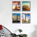 Boho Wall Art Decor, London, Tower of Pisa, Paris, Eiffel Tower,Roman Colosseum,City Wall Decor Art ,Modern Landscape Wall Art for Living Room Bedroom Prints Poster ,8x10 Inch Set of 4,Unframed