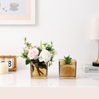 Square Glass Vases Set of 9, 4"x 4"x 4" Flower Vases for Centerpieces, Amber Glass Vase for Flowers, Small Vase for Wedding, Party, Home Office Decoration