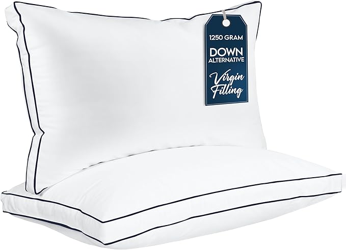 Utopia Bedding Bed Pillows for Sleeping King Size (Navy/White), Set of 2, Cooling Hotel Quality, Gusseted Pillow for Back, Stomach or Side Sleepers