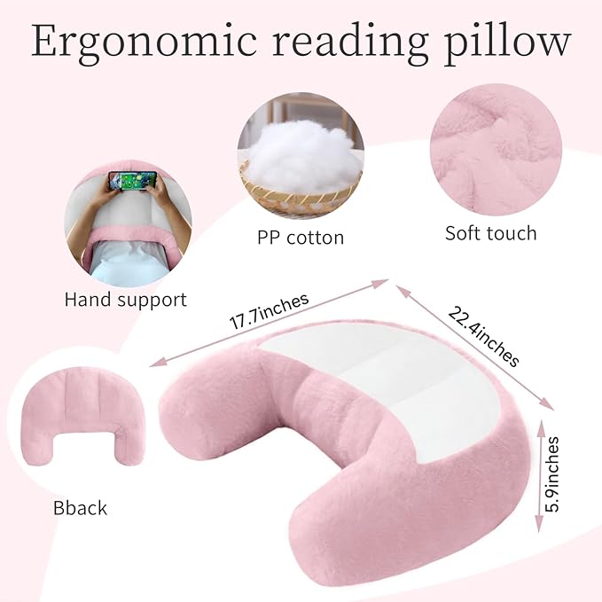 Reading Pillow Lap Pillow for Reading Gaming Pillow for Arms Crochet Pillow Provides Wrist & Elbow Support Suitable for Reading Gaming Working While Sitting on The Bed Floor or Sofa （Pink）