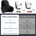 Lumbar Support for Car - Back Cushion for Driving Seat Lower Back Pain Relief - Memory Foam Lumbar Pillow for Car/Office Chair - Ergonomic Streamline Soft Washable Cover-Black&Grey