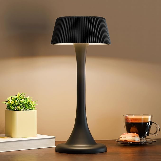 uuffoo Rechargeable Table Lamp, Outdoor Table lamp Cordless with Stepless Dimming & 3 Color Temperatures, Battery Operated Night Light for Patio, Bar, Restaurant, Home, Bedroom, Dining (Black)
