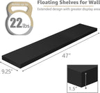 Sorbus Floating Shelves for Wall - 48 Inch Long Bathroom Shelves, Wall Decor for Bedroom, Kitchen, Living Room & Book Storage - Mounted Floating Shelf with Invisible Brackets (Black, 2 Pack)