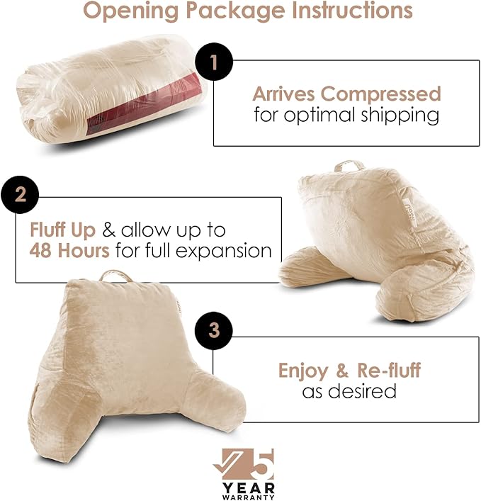 Nestl Reading Pillow for Kids, Small Bed Pillow, Back Pillow for Sitting in Bed, Memory Foam Chair Pillow, Reading & Bed Rest Pillows, Beige Cream Back Pillow for Bed, Arm Pillow with Pockets