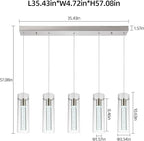 Modern Kitchen Lighting Pendant Fixtures 5-Light LED Pendant Ceiling Fixture Brushed Nickel Bubble Cylinder Pendant Light with Adjustable Length for Kitchen Island Dinning Room Bedroom