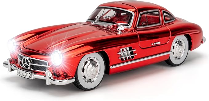 1/24 300SL Diecast Car Model Toy, Collectible 300SL Vintage Car with Sound and Light, Zinc Alloy Pull Back Toy Vehicle for Adult Boys Girls (Red)