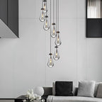 Raindrop Pendant Lights Kitchen Island Teardrop Black Hanging Light Fixtures Clear Solid Glass Pendant Light Modern Chandeliers for Dining Room Porch Corridor Living Room(7-Light)