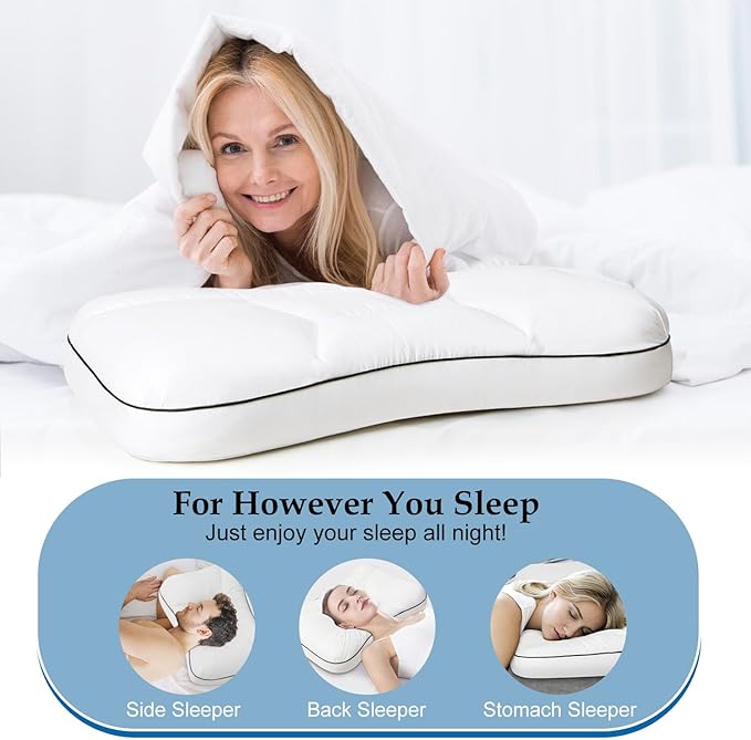 Cervical Neck Pillow for Sleeping, Orthopedic Contour Pillow for Neck and Shoulder Pain Relief, Cervical Memory Foam Support Pillows for Side, Back and Stomach Sleepers