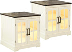 ChooChoo Farmhouse End Table Set of 2, 24" Large Sofa Side Table with Charging Station & LED Light, Nightstand with Adjustable Storage Shelf for Living Room Beige (Cream Mix with White)