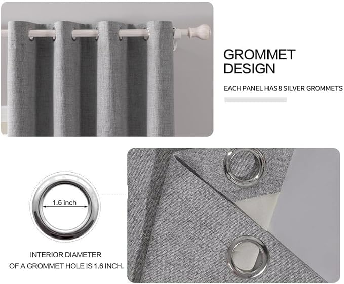 MIULEE Linen Textured 90 Inches Curtains for Bedroom 100% Blackout Thermal Insulated Grey Curtains Grommet Room Darkening Luxury Decor for Living Room Nursery 52 x 90 Inch (2 Panels)