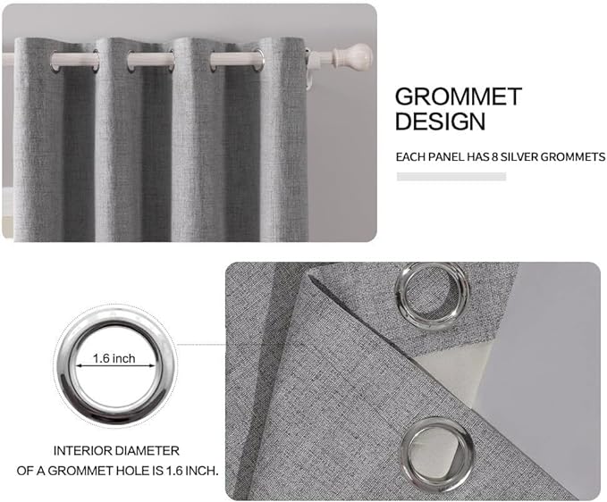 MIULEE Linen Texture Curtains for Bedroom Solid 100% Blackout Thermal Insulated Grey Curtains Grommet Room Darkening Drapes Luxury Decor for Living Room Nursery 52x45 Inch (2 Panels)