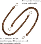 BEL AVENIR Curtain Rope Tiebacks, Drapery Rope Holdbacks with 4 Metal Screw Hooks (Coffee, 4pack)