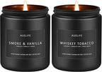 2 Pack Candle | Smoke & Vanilla + Whiskey Tobacco - Candles for Men - Masculine Candle, Soy Candles for Home Scented - Gifts for Men, Home Fragrance Manly Gifts - Each of 7oz