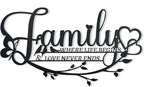 Family Sign Black Metal Wall Art Decor, Oppro Family Where Life Begins Love Never Ends Wrought Iron Wall Decorations, Hanging Plaque Letters Signs Home Decor for Living Room Bedroom Dining Room Kitchen Mother's Day Father's Day