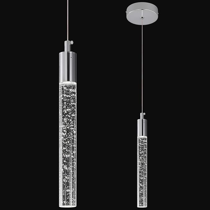 Modern Kitchen Island Pendant Light Dimmable LED Chrome Finish Mini Crystal Pendant Lighting Bedroom Bedside Table Small Pendant Lights（1-Pack）
