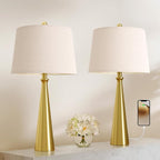 Oneach 25.75" Modern Table Lamp Set of 2, Bedside Lamps with USB Ports, Brass Gold Nightstand Lamps Set for Living Room Bedroom House Bedside Home Office Family