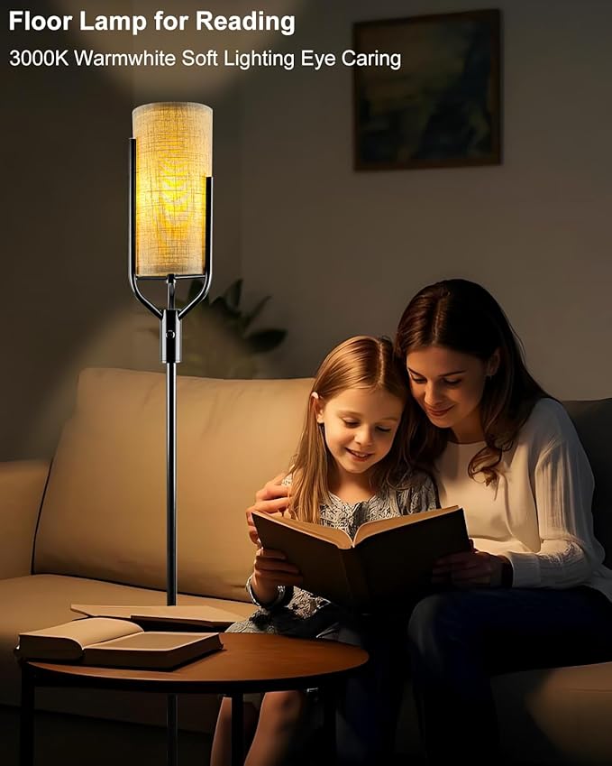 Lightdot 64.6IN Black Floor Lamp Dimmable Linen Shade LED Floor Lamps with 3000K Soft Warm White for Wedding/Party, Modern Tall Lamp for Living Room/Bedroom (Bulbs Included)