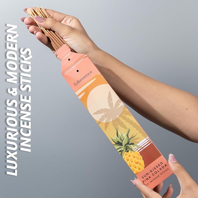 Folkulture Incense Sticks with Holder | Set of 6 (120) Organic Fall Insence-Sticks with 45 Mins Burn Time | Strawberry, Mango, Ocean Breeze, Pineapple Incenses or Fall Scents | Non Toxic Inscents