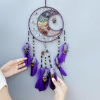 7 Chakras Dream Catchers Moon Tree of Life Dream Catcher Violet Feather Dreamcatcher Wall Decor with Rainbow Healing Crystal Stone Wall Art Hanging for Bedroom Home Decor Bless Gift Wedding Party