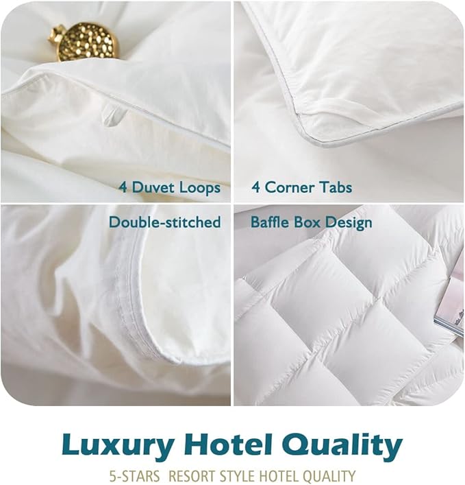 Cobnom® Luxury Organic Feather Down Comforter Twin Size, All-Season Duvet Insert, Fluffy High Fill-Power Down Feather Filled, 100% Cotton Cover, Medium Warm, Ivory White, 68x90 Inch