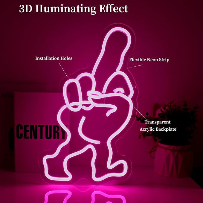 Finger Neon Sign Led Neon Lights Neon Signs for Wall Decor Light Up Sign for Birthday Party Club Gift