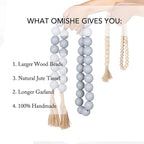 OMISHE 76" Long Extra Large Wood Bead Garland Grey with 1.6" Diameter Wooden Beads and Tassels, Rustic Farmhouse Country Decorative Beads for Home Tiered Tray Decor, Grey