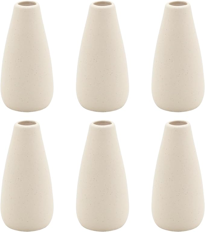 YANLING 6 Pack Modern Small Vase for Flowers, Light Yellow Ceramic Vases for Pampas Grass, Boho Vases for Home Decor Table Shelf Office Bedroom