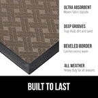 GORILLA GRIP 100% Waterproof All-Season WeatherMax Doormat 35x23, US Designed Natural Rubber, Stain and Fade Resistant, Low Profile Indoor Outdoor Door Mats, Easy Clean Patio Mat, Taupe Basket Weave